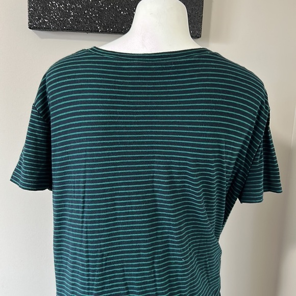 VINCE Classic Stripe Side Tie Dress Green Blue A Line Short Sleeve Sz L - Picture 10 of 12